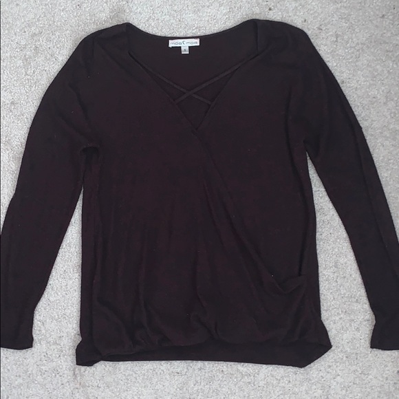 Dry Goods deep burgundy long sleeve v-neck blouse - Picture 1 of 3
